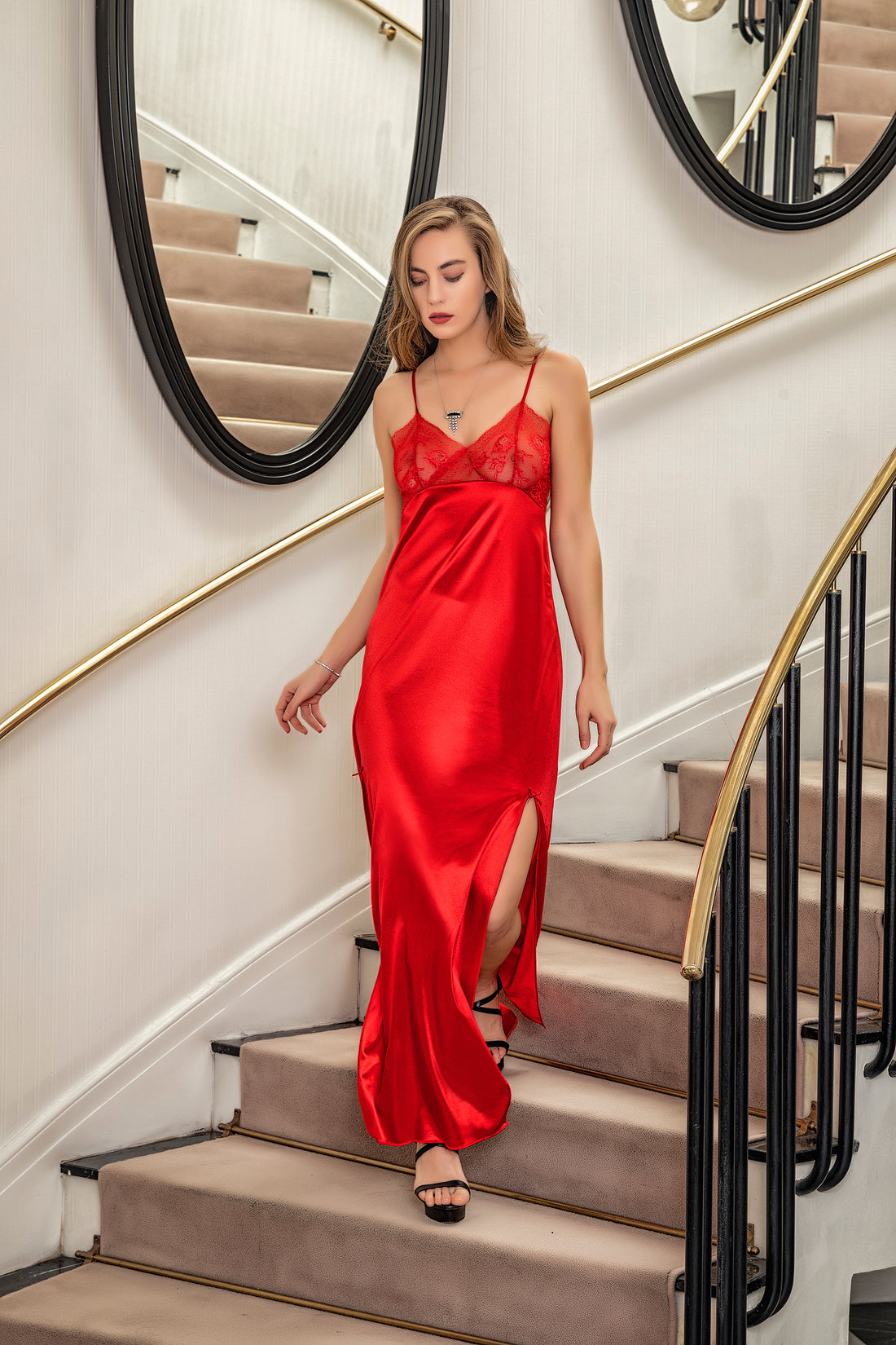 Midnight Satin Lace Gown