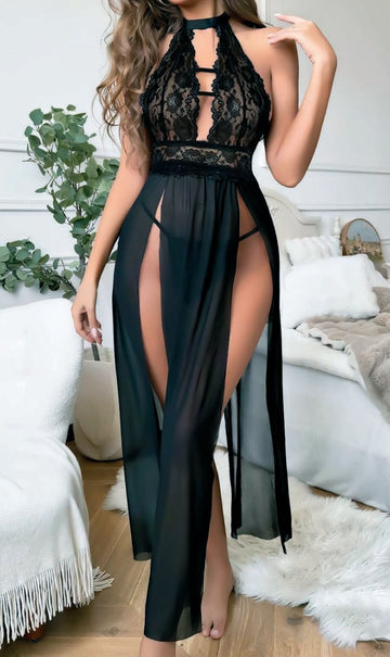 Obsidian Allure Halter Gown